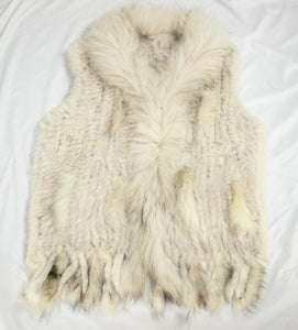 Harppihop Free shipping womens natural real rabbit fur vest with raccoon fur collar waistcoat/jackets rex rabbit knitted winte