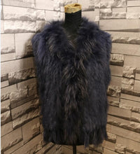 Load image into Gallery viewer, Harppihop Free shipping womens natural real rabbit fur vest with raccoon fur collar waistcoat/jackets rex rabbit knitted winte