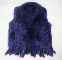 Load image into Gallery viewer, Harppihop Free shipping womens natural real rabbit fur vest with raccoon fur collar waistcoat/jackets rex rabbit knitted winte