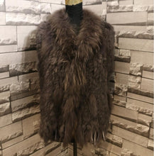 Load image into Gallery viewer, Harppihop Free shipping womens natural real rabbit fur vest with raccoon fur collar waistcoat/jackets rex rabbit knitted winte