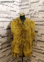 Load image into Gallery viewer, Harppihop Free shipping womens natural real rabbit fur vest with raccoon fur collar waistcoat/jackets rex rabbit knitted winte