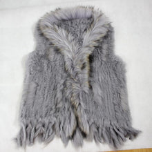 Load image into Gallery viewer, Harppihop Free shipping womens natural real rabbit fur vest with raccoon fur collar waistcoat/jackets rex rabbit knitted winte