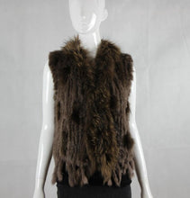 Load image into Gallery viewer, Harppihop Free shipping womens natural real rabbit fur vest with raccoon fur collar waistcoat/jackets rex rabbit knitted winte