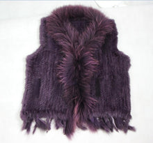 Load image into Gallery viewer, Harppihop Free shipping womens natural real rabbit fur vest with raccoon fur collar waistcoat/jackets rex rabbit knitted winte