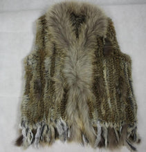 Load image into Gallery viewer, Harppihop Free shipping womens natural real rabbit fur vest with raccoon fur collar waistcoat/jackets rex rabbit knitted winte
