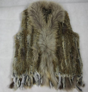 Harppihop Free shipping womens natural real rabbit fur vest with raccoon fur collar waistcoat/jackets rex rabbit knitted winte