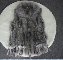 Load image into Gallery viewer, Harppihop Free shipping womens natural real rabbit fur vest with raccoon fur collar waistcoat/jackets rex rabbit knitted winte
