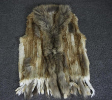 Load image into Gallery viewer, Harppihop Free shipping womens natural real rabbit fur vest with raccoon fur collar waistcoat/jackets rex rabbit knitted winte