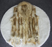 Load image into Gallery viewer, Harppihop Free shipping womens natural real rabbit fur vest with raccoon fur collar waistcoat/jackets rex rabbit knitted winte