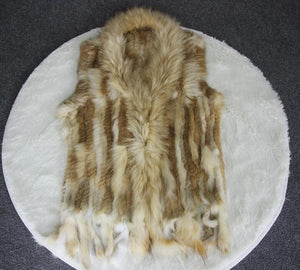 Harppihop Free shipping womens natural real rabbit fur vest with raccoon fur collar waistcoat/jackets rex rabbit knitted winte