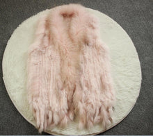 Load image into Gallery viewer, Harppihop Free shipping womens natural real rabbit fur vest with raccoon fur collar waistcoat/jackets rex rabbit knitted winte