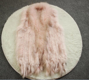 Harppihop Free shipping womens natural real rabbit fur vest with raccoon fur collar waistcoat/jackets rex rabbit knitted winte
