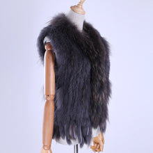 Load image into Gallery viewer, Brand New Women&#39;s Lady Genuine Real Knitted Rabbit Fur Vests tassels Raccoon Fur Trimming Collar Waistcoat Fur Sleeveless Gilet