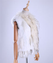Load image into Gallery viewer, Brand New Women&#39;s Lady Genuine Real Knitted Rabbit Fur Vests tassels Raccoon Fur Trimming Collar Waistcoat Fur Sleeveless Gilet