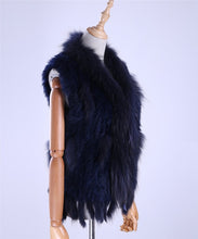 Load image into Gallery viewer, Brand New Women&#39;s Lady Genuine Real Knitted Rabbit Fur Vests tassels Raccoon Fur Trimming Collar Waistcoat Fur Sleeveless Gilet