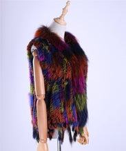 Load image into Gallery viewer, Brand New Women&#39;s Lady Genuine Real Knitted Rabbit Fur Vests tassels Raccoon Fur Trimming Collar Waistcoat Fur Sleeveless Gilet