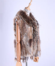 Load image into Gallery viewer, Brand New Women&#39;s Lady Genuine Real Knitted Rabbit Fur Vests tassels Raccoon Fur Trimming Collar Waistcoat Fur Sleeveless Gilet