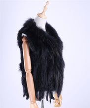 Load image into Gallery viewer, Brand New Women&#39;s Lady Genuine Real Knitted Rabbit Fur Vests tassels Raccoon Fur Trimming Collar Waistcoat Fur Sleeveless Gilet