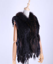 Load image into Gallery viewer, Brand New Women&#39;s Lady Genuine Real Knitted Rabbit Fur Vests tassels Raccoon Fur Trimming Collar Waistcoat Fur Sleeveless Gilet