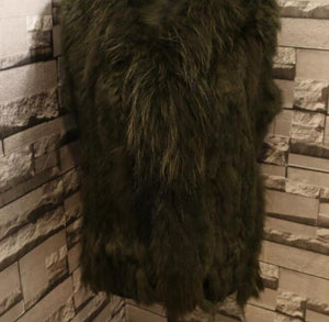 Harppihop fashion rabbit fur vest raccoon fur trimming knitted rabbit fur vest with hood fur waistcoat gilet