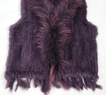 Load image into Gallery viewer, Harppihop fashion rabbit fur vest raccoon fur trimming knitted rabbit fur vest with hood fur waistcoat gilet