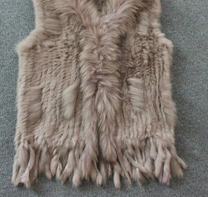 Harppihop fashion rabbit fur vest raccoon fur trimming knitted rabbit fur vest with hood fur waistcoat gilet