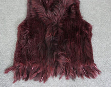 Load image into Gallery viewer, Harppihop fashion rabbit fur vest raccoon fur trimming knitted rabbit fur vest with hood fur waistcoat gilet