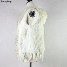 Load image into Gallery viewer, Harppihop fashion rabbit fur vest raccoon fur trimming knitted rabbit fur vest with hood fur waistcoat gilet