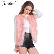 Load image into Gallery viewer, Simplee Faux fur pink women vest Autumn winter sleeveless white outerwear Hairy fluffy casual fashion overcoat 2018