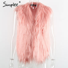 Load image into Gallery viewer, Simplee Faux fur pink women vest Autumn winter sleeveless white outerwear Hairy fluffy casual fashion overcoat 2018