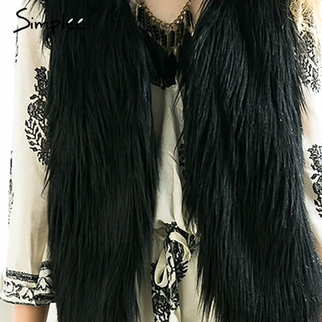 Simplee Faux fur pink women vest Autumn winter sleeveless white outerwear Hairy fluffy casual fashion overcoat 2018