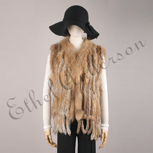 Load image into Gallery viewer, Natural Rabbit Fur Vest With Raccoon Fur Collar Party Waistcoat jackets knitted Gilets women wool vest colete de pele de coelho