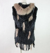 Load image into Gallery viewer, Harppihop fashion rabbit fur vest raccoon fur trimming knitted rabbit fur vest with hood fur waistcoat gilet