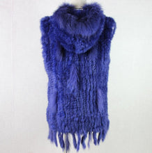 Load image into Gallery viewer, Harppihop fashion rabbit fur vest raccoon fur trimming knitted rabbit fur vest with hood fur waistcoat gilet