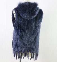 Load image into Gallery viewer, Harppihop fashion rabbit fur vest raccoon fur trimming knitted rabbit fur vest with hood fur waistcoat gilet