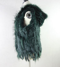 Load image into Gallery viewer, Harppihop fashion rabbit fur vest raccoon fur trimming knitted rabbit fur vest with hood fur waistcoat gilet