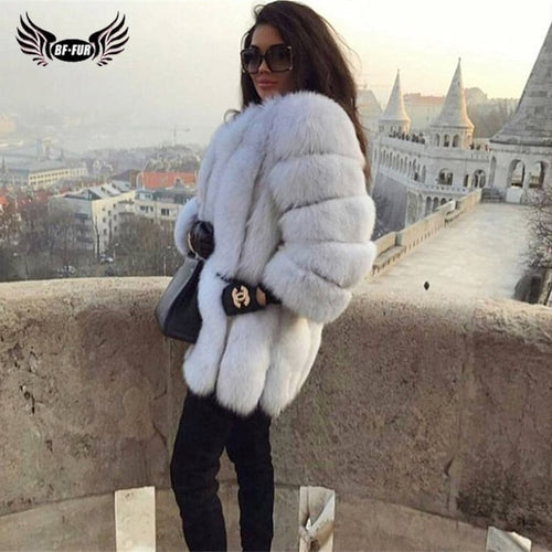 BFFUR 2018 Luxury Womens Winter Coats Natural Fur Fashion Blue Fox Fur Coats For Women Real Arctic Fox Thick Warm Whole Skin