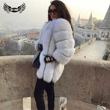 Load image into Gallery viewer, BFFUR 2018 Luxury Womens Winter Coats Natural Fur Fashion Blue Fox Fur Coats For Women Real Arctic Fox Thick Warm Whole Skin