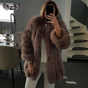 BFFUR 2018 Luxury Womens Winter Coats Natural Fur Fashion Blue Fox Fur Coats For Women Real Arctic Fox Thick Warm Whole Skin