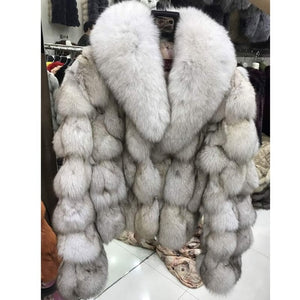 ETHEL ANDERSON Luxury Genuine Real Fox Fur Jackets&Coats With Fox Fur Collar For Ladies Short Fox Fur Outerwear In Fur Garments