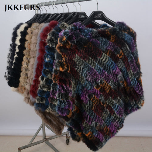 Women's Knitted Poncho Real Rabbit Fur Fashion Style Winter Autumn Warm Fur Shawl Ladies Top Quality Cape S1071S
