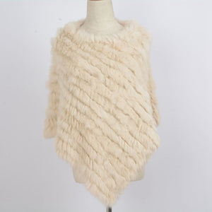 Women's Knitted Poncho Real Rabbit Fur Fashion Style Winter Autumn Warm Fur Shawl Ladies Top Quality Cape S1071S