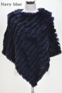 Women's Knitted Poncho Real Rabbit Fur Fashion Style Winter Autumn Warm Fur Shawl Ladies Top Quality Cape S1071S