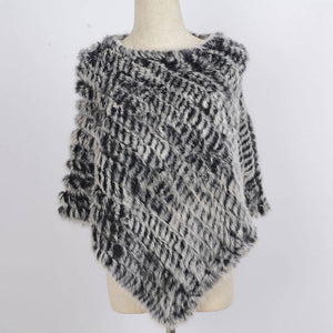 Women's Knitted Poncho Real Rabbit Fur Fashion Style Winter Autumn Warm Fur Shawl Ladies Top Quality Cape S1071S