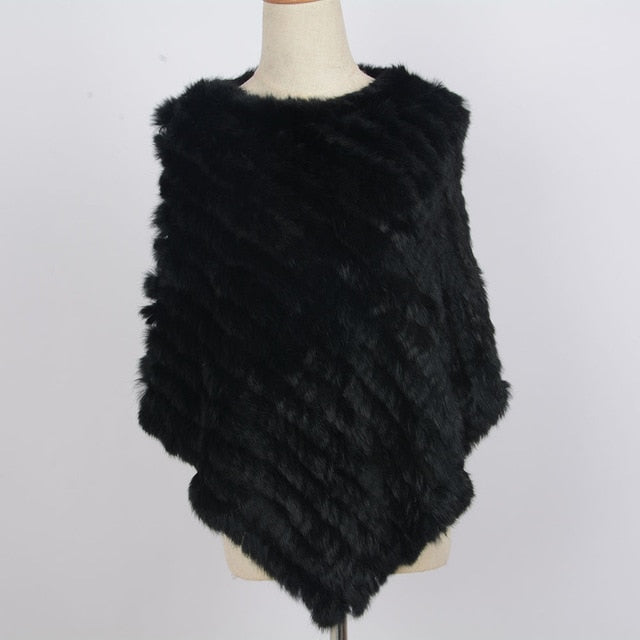 Women's Knitted Poncho Real Rabbit Fur Fashion Style Winter Autumn Warm Fur Shawl Ladies Top Quality Cape S1071S