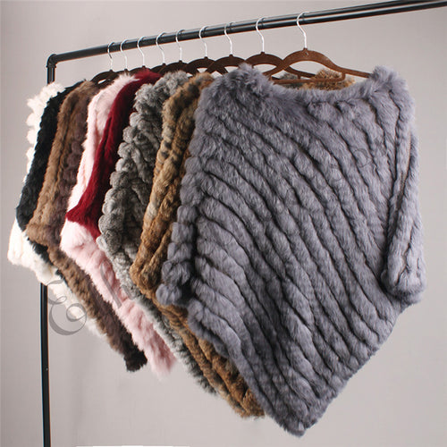 ETHEL ANDERSON Real Fur Knitted Rabbit Fur Poncho Vest Vest Fashion Wrap Coat Vtg Shawl Lady Natural Fur Wedding Party Wholesale