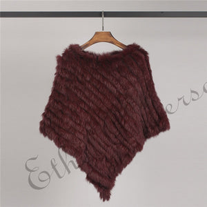 ETHEL ANDERSON Real Fur Knitted Rabbit Fur Poncho Vest Vest Fashion Wrap Coat Vtg Shawl Lady Natural Fur Wedding Party Wholesale