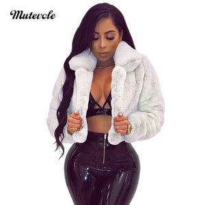 Mutevole Winter Warm Fluffy Faux Fur Coats Jackets Women Furry Fake Fur Cropped Jacket Turn Down Collar Open Front Overcoat