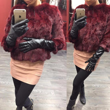 Load image into Gallery viewer, Ethel Anderson Real Rabbit Fur Coat Women&#39;s Floral Jacket 3/4 Sleeve Outwear