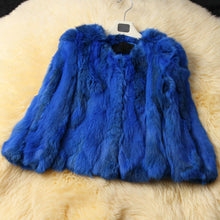 Load image into Gallery viewer, Ethel Anderson Real Rabbit Fur Coat Women&#39;s Floral Jacket 3/4 Sleeve Outwear